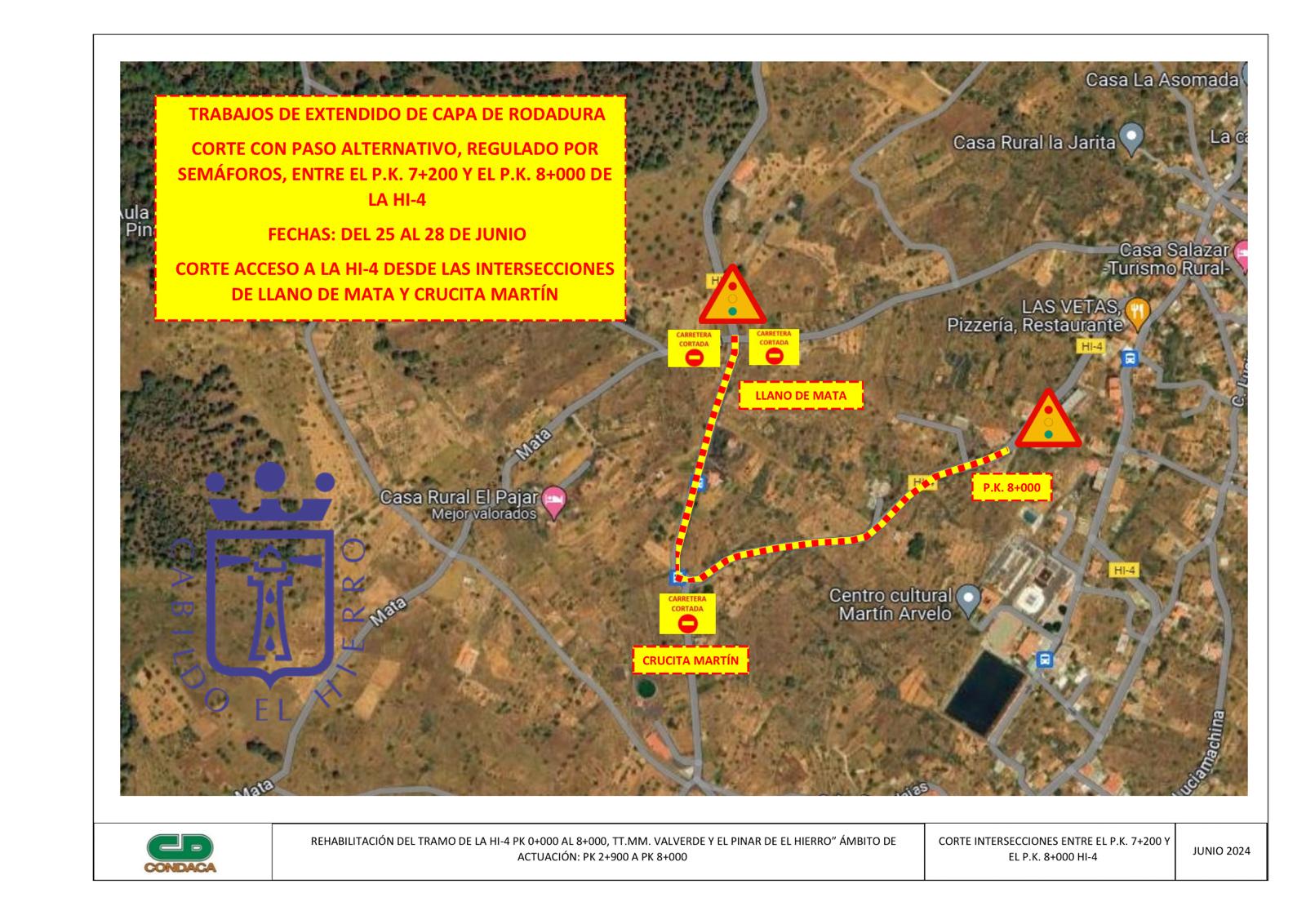 Mapa cortes de tráfico El Pinar